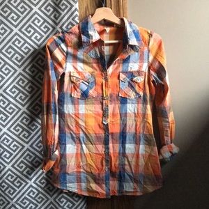 Orange blue plaid flannel